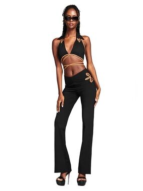 I.AM.GIA Terra Black Flare Pants with Tan Contrast Cutout and Crop Top Set